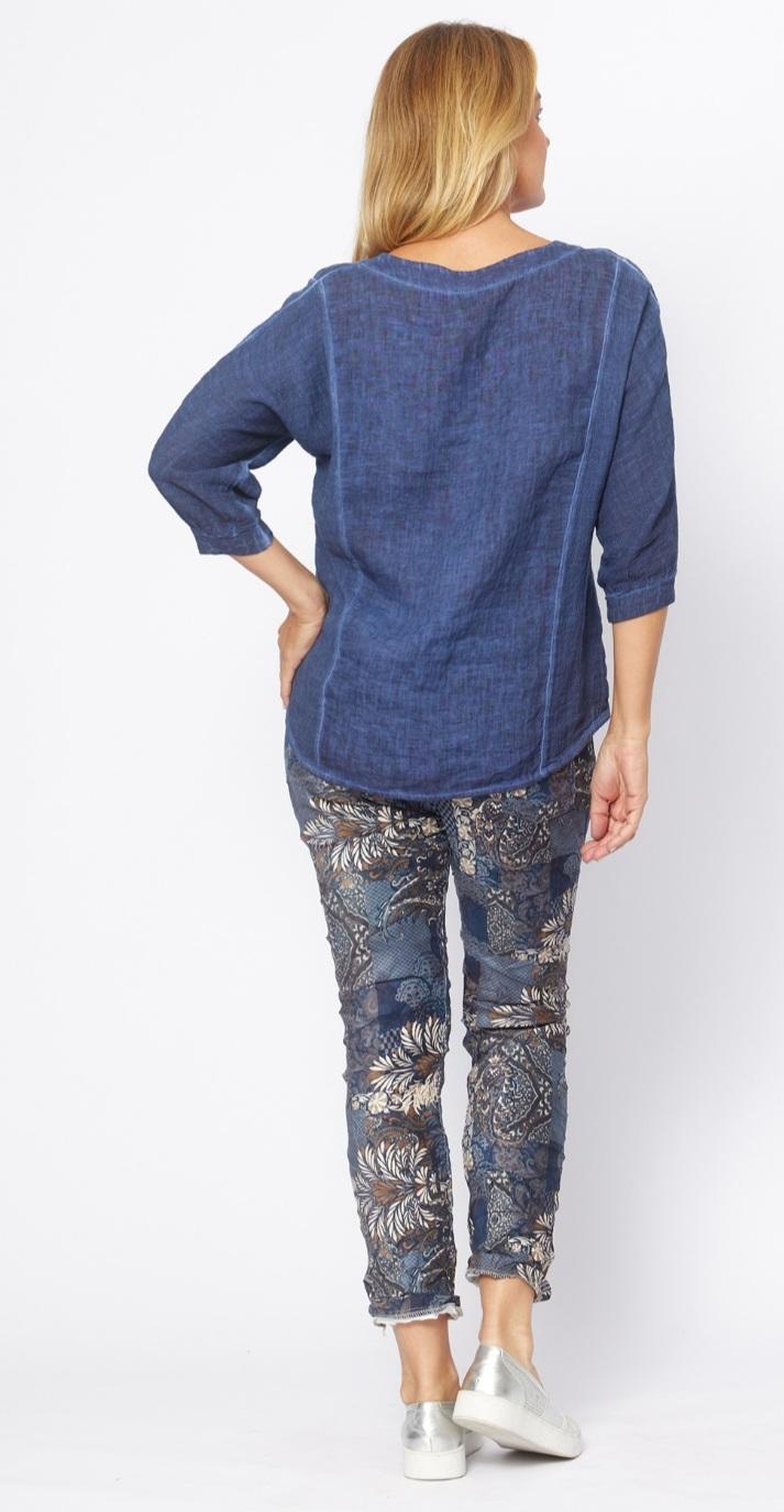 Blue Patterned Suede Feel Pants