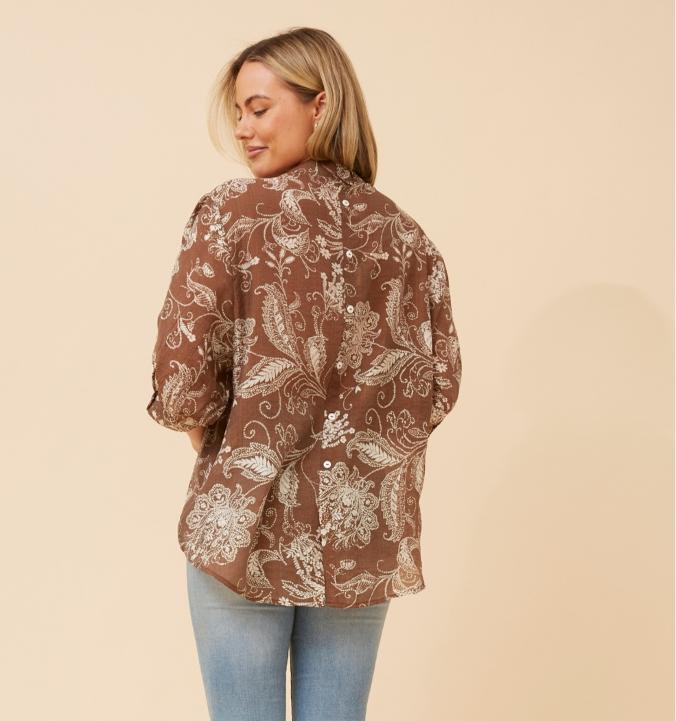 Chocolate Paisley Silk Blend Shirt
