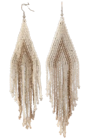 White Beaded Tassel Earrings