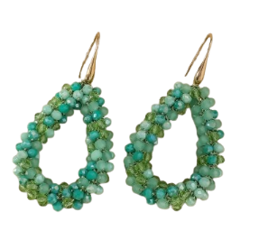 Green Beaded Dandle Earrings