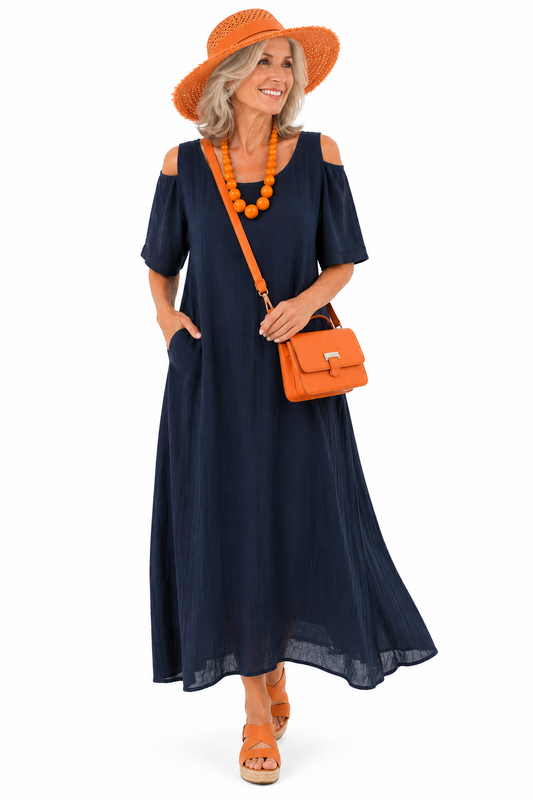 La Strada Italian Linen A-Line Maxi Dress – Navy