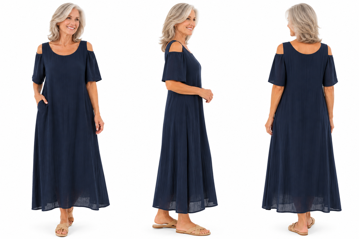La Strada Italian Linen A-Line Maxi Dress – Navy