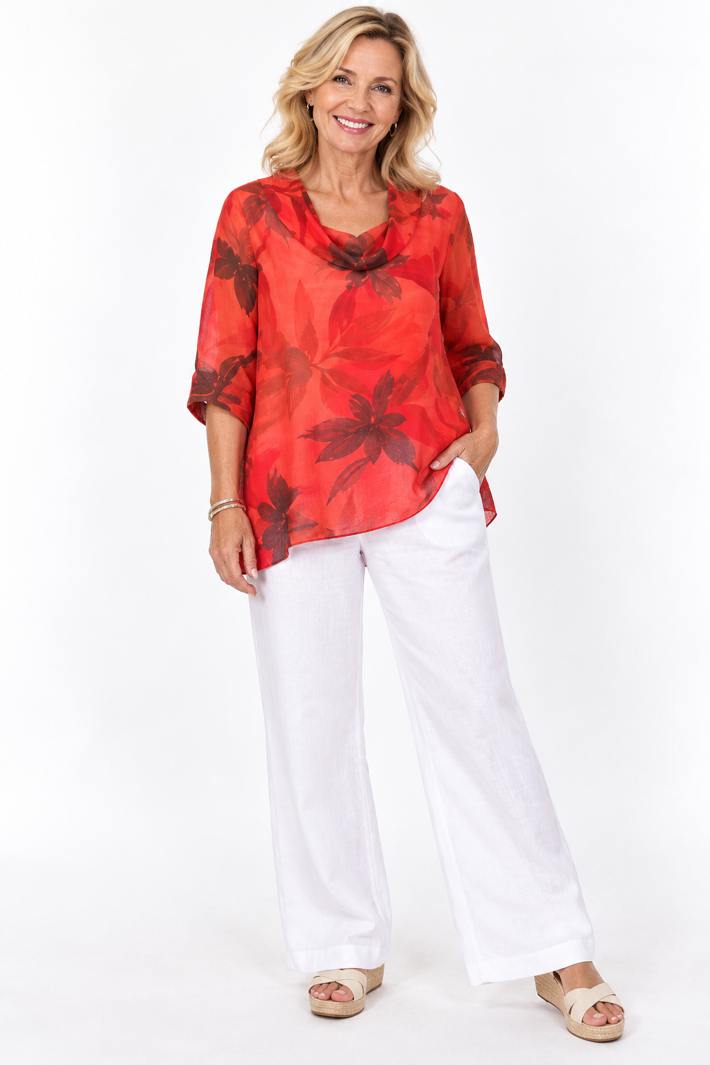 Linen Blend Loose Fitting Orange Top