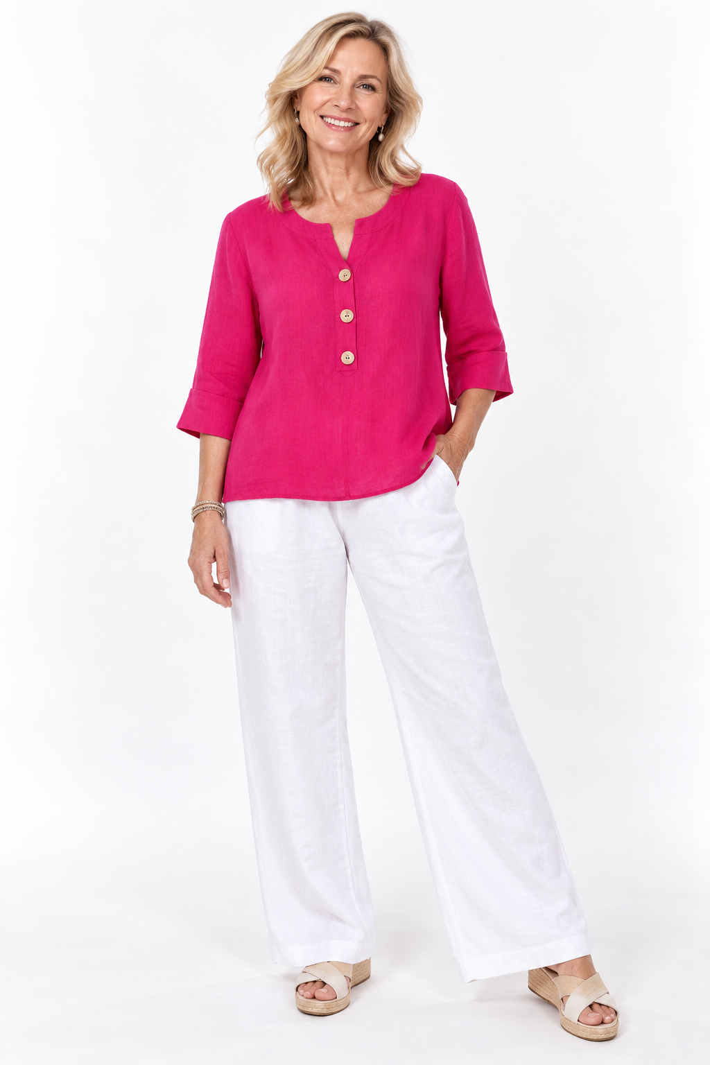 Hot Pink Linen Blend Top