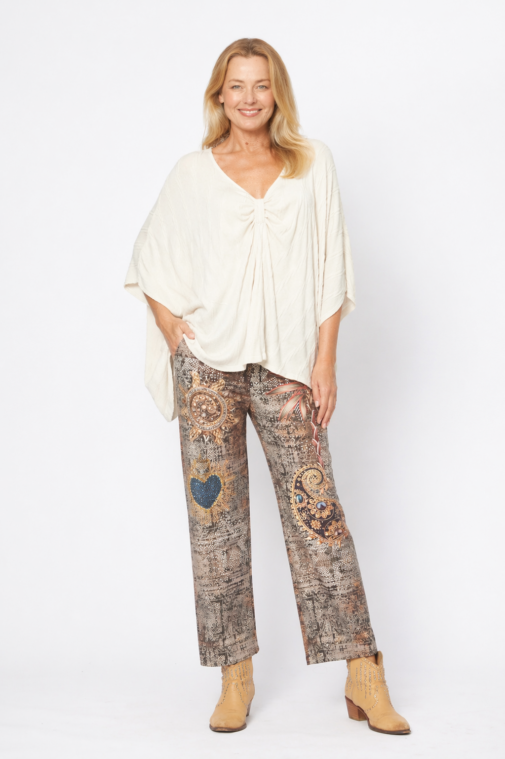Straight Leg Suede Feel Pants | Multi Print