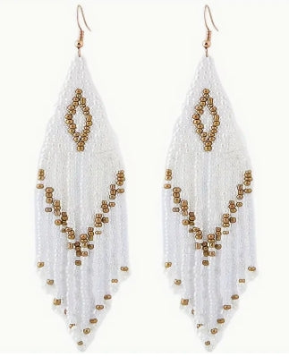White Boho Style Drop Earrings
