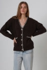 Chocolate Brown Contrast Trim Wool Blend Cardigan