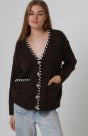 Chocolate Brown Contrast Trim Wool Blend Cardigan