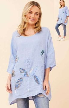 Blue Linen Patchwork Top