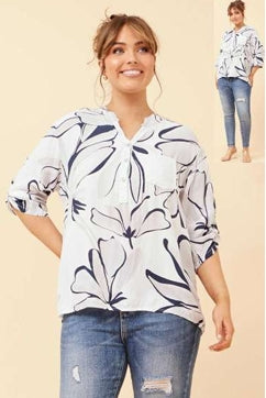 White & Navy Blouse