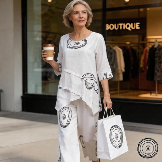 White Linen Blend Patterned Top