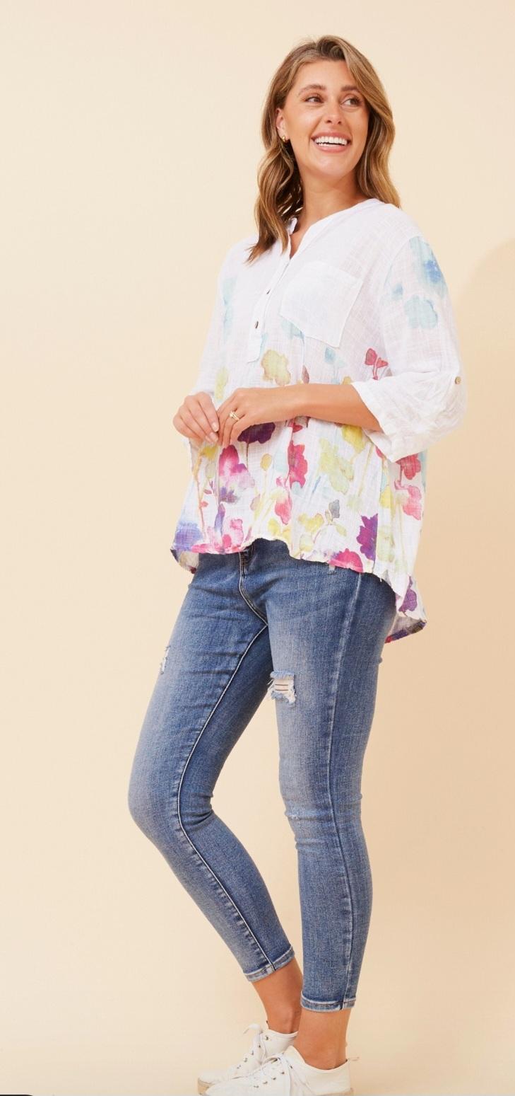 White Cotton Shirt with Painted like Details