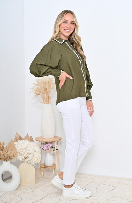 Khaki Rayon Linen Blend Shirt