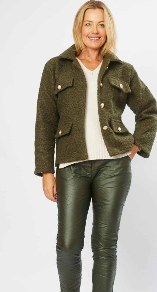 The Easy Warmth Bouclé Jacket (Olive)