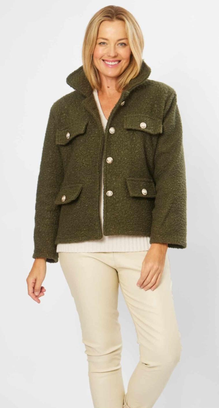 The Easy Warmth Bouclé Jacket (Olive)
