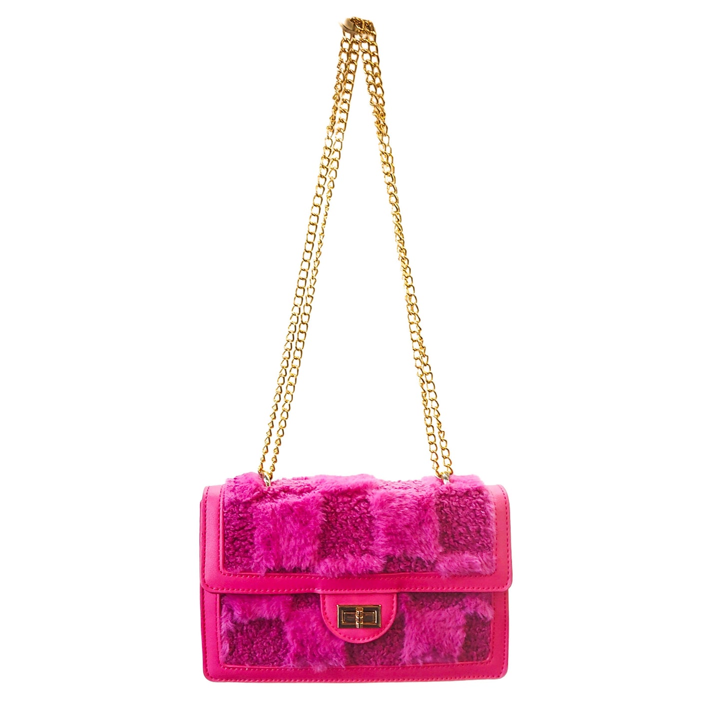 Faux Fur Flap Fuchsia Crossbody/Shoulder Bag