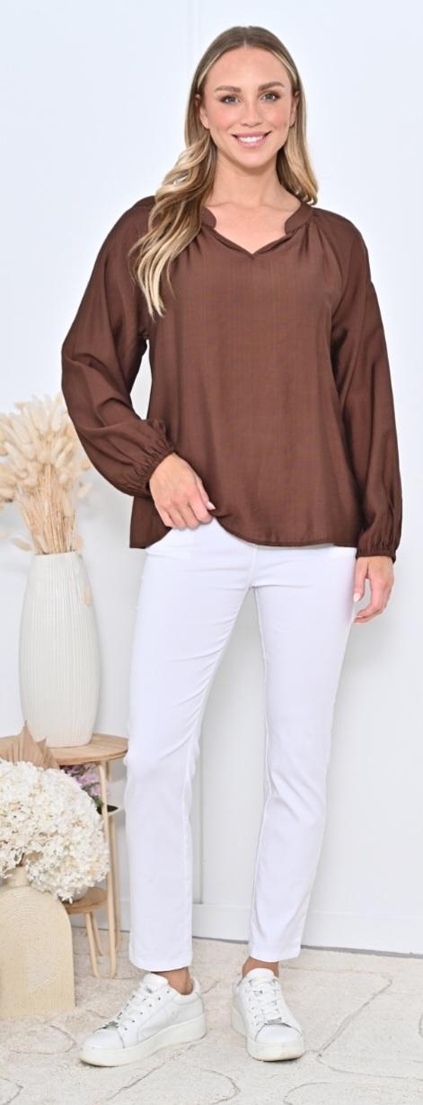 Brown Rayon Linen Blend Blouse