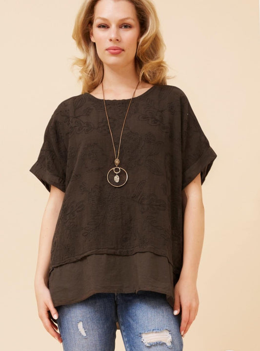 Emilio Cotton Top Denim Chocolate