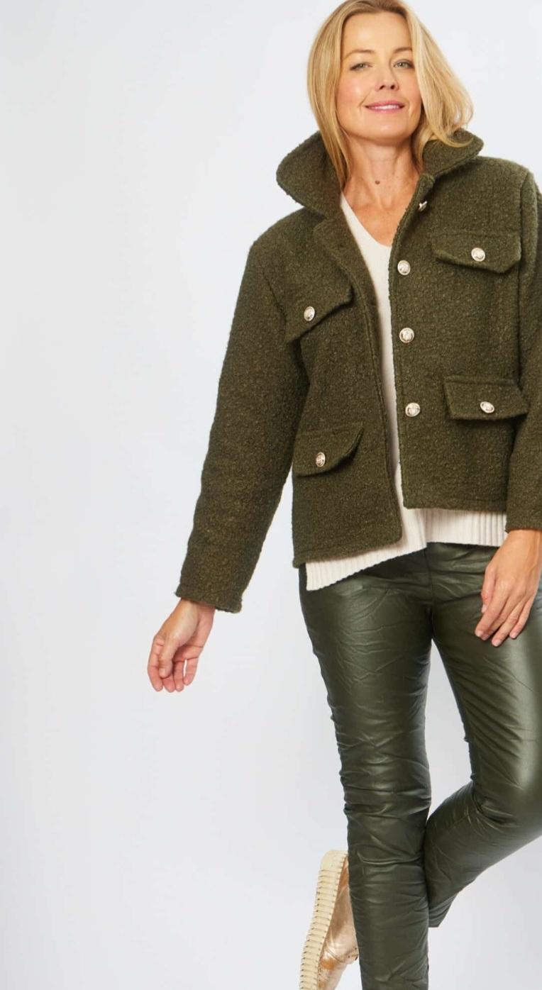 The Easy Warmth Bouclé Jacket (Olive)