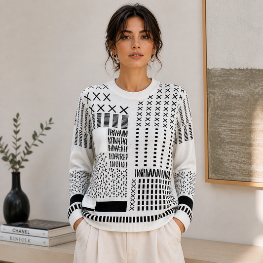 Soft Charcoal Black & Winter White Patterned Jumper