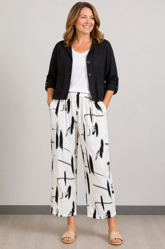 Whispers White Pants with Abstract Pattern
