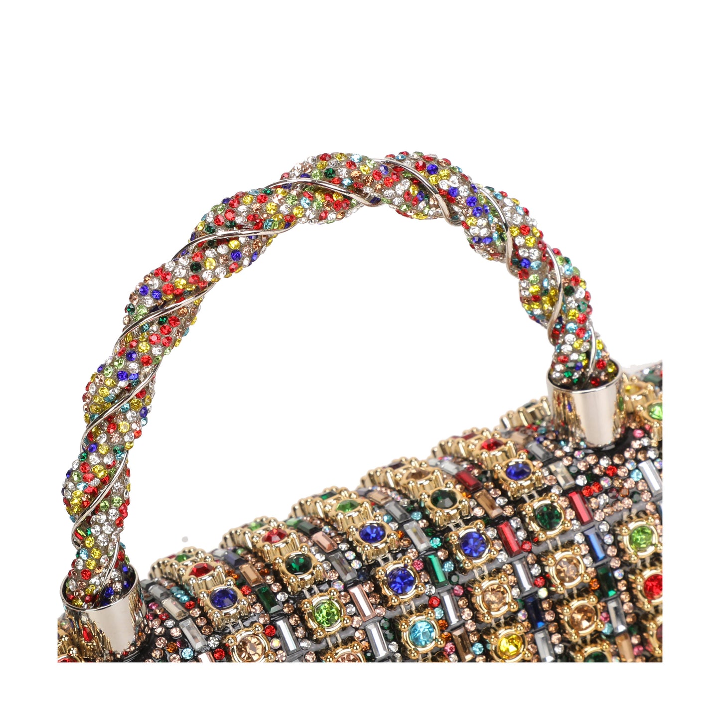 Twist Handle Trapezoid Double Side Diamante Bag: Champagne