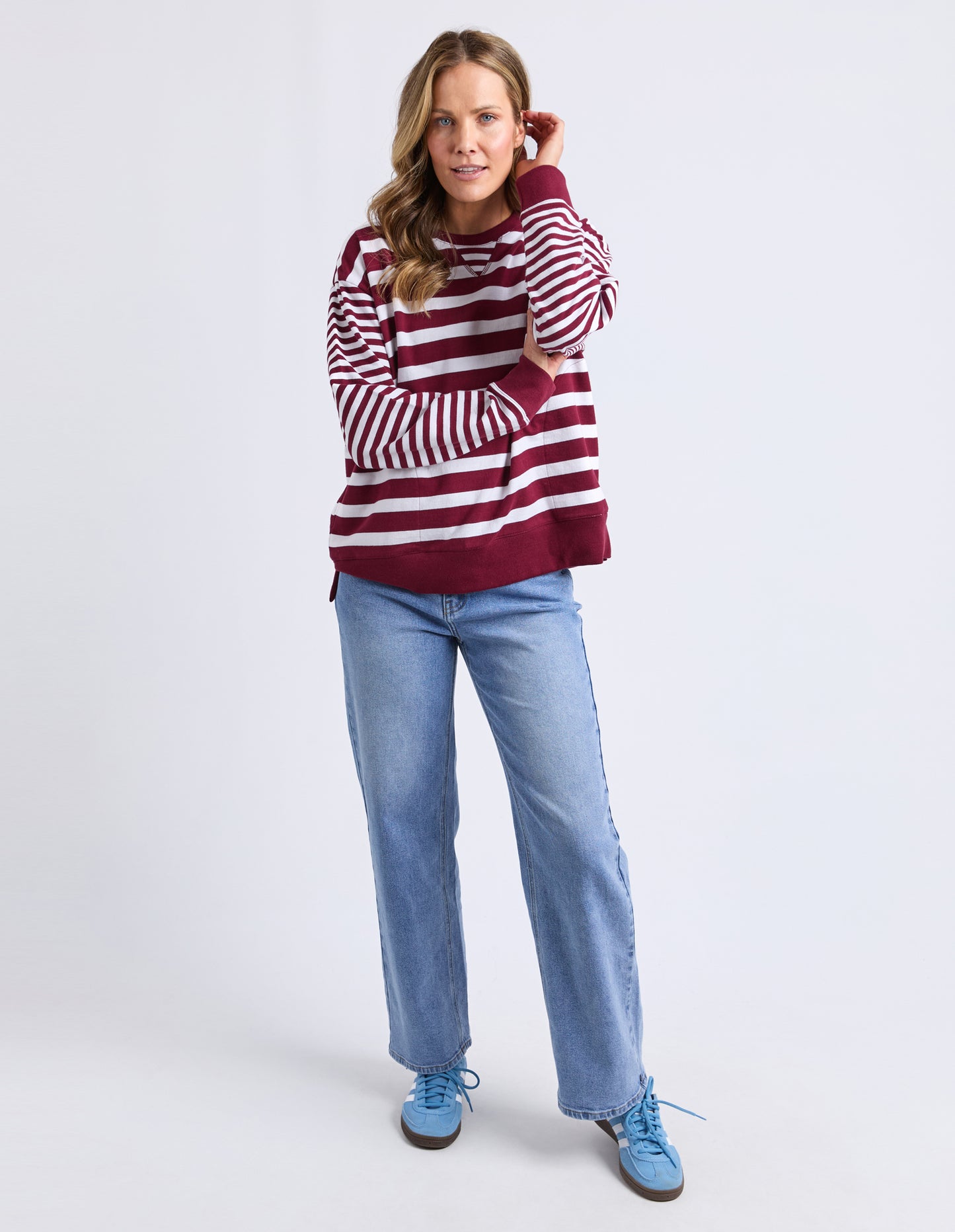 All Sorts Crew Neck Top Plum & White