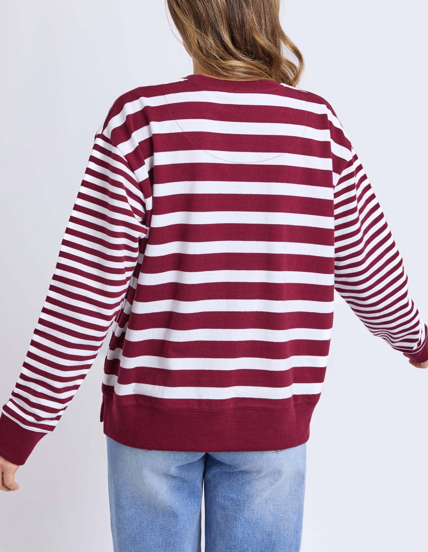 All Sorts Crew Neck Top Plum & White