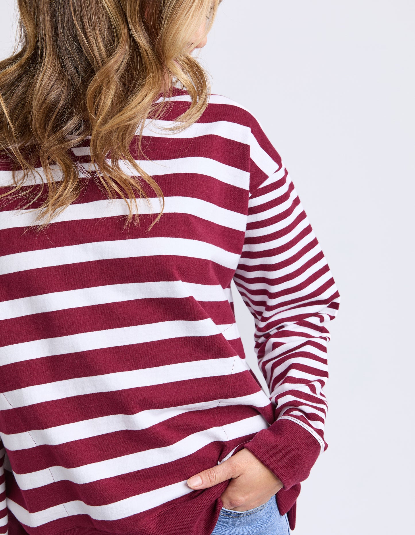 All Sorts Crew Neck Top Plum & White