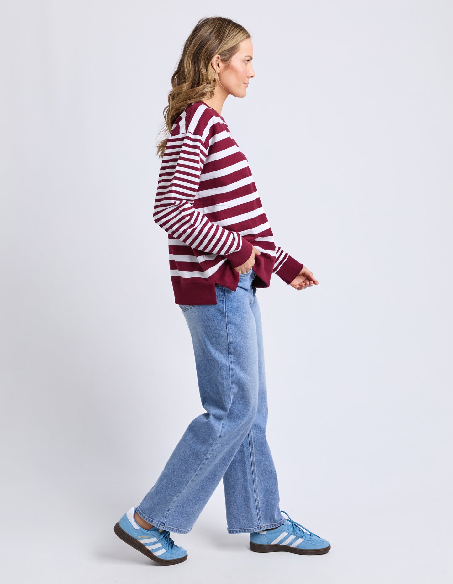 All Sorts Crew Neck Top Plum & White