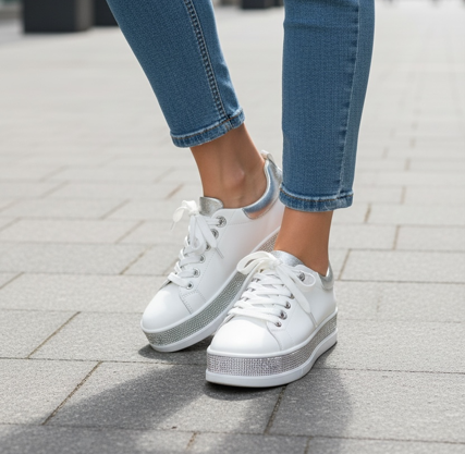 Lux White Diamonte Sole Sneakers