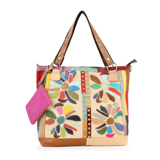 Genuine Leather Colorful Oversized Tote