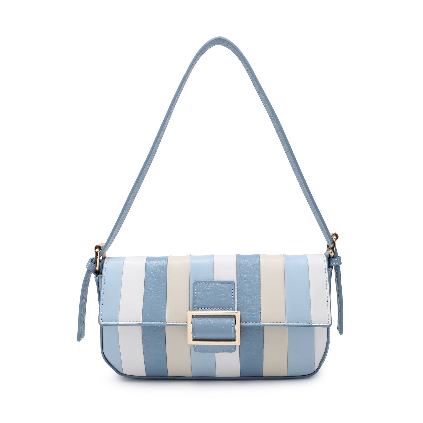 Blue Striped Colour Block Pattern Flap Shoulder Bag