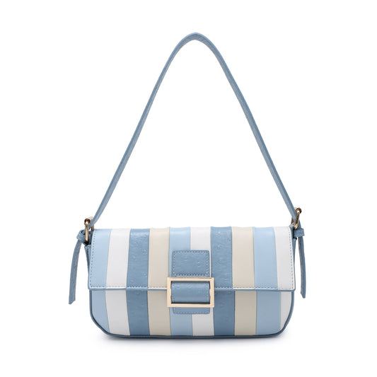 Blue Striped Colour Block Pattern Flap Shoulder Bag