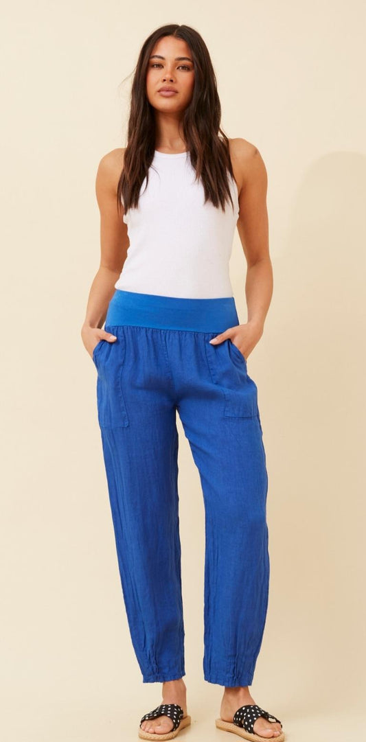 Blue Linen Tapered Leg pants