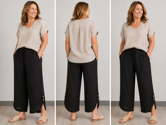 Linen Cotton Blend Black Pants