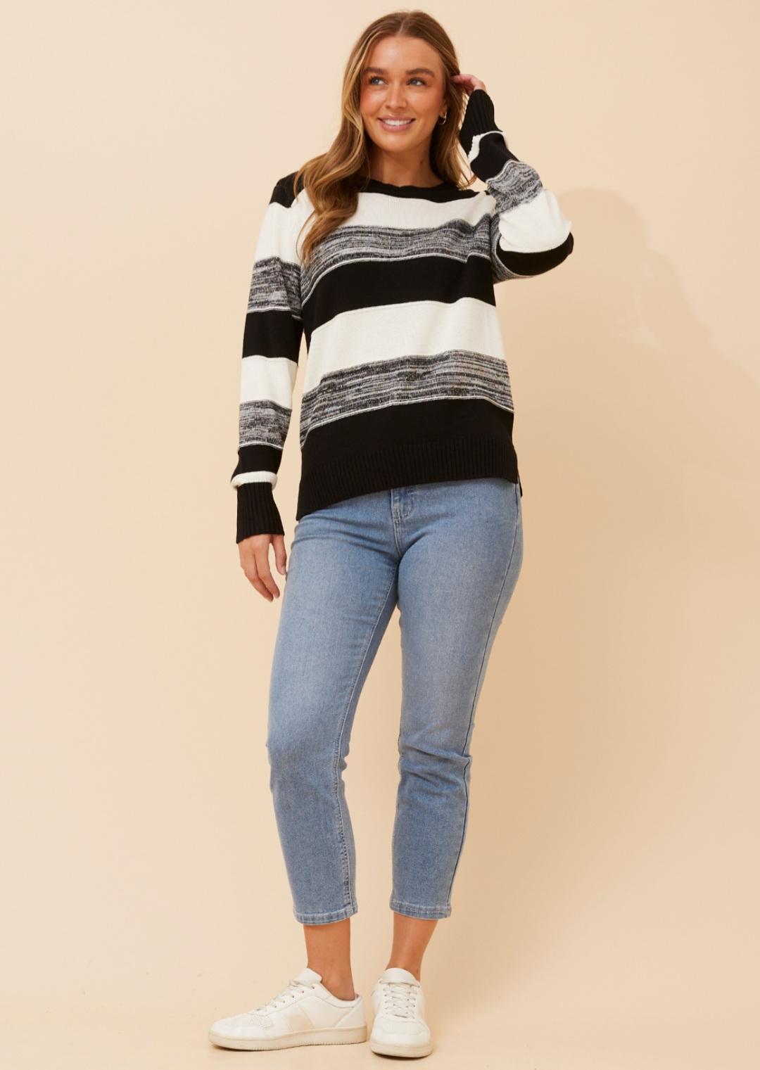 Scotlyn Black & White Stripe Knit Pullover