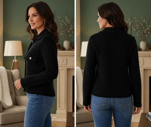 Black Cotton Knit Jacket