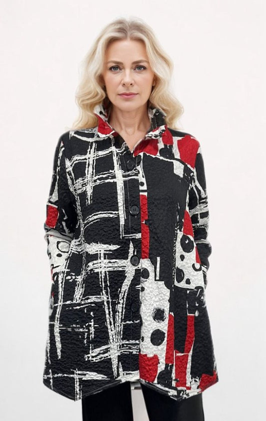 The Two-Way Statement Shirt Jacket (Black/Red Print)