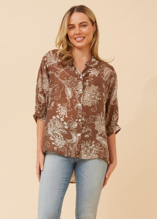 Chocolate Paisley Silk Blend Shirt
