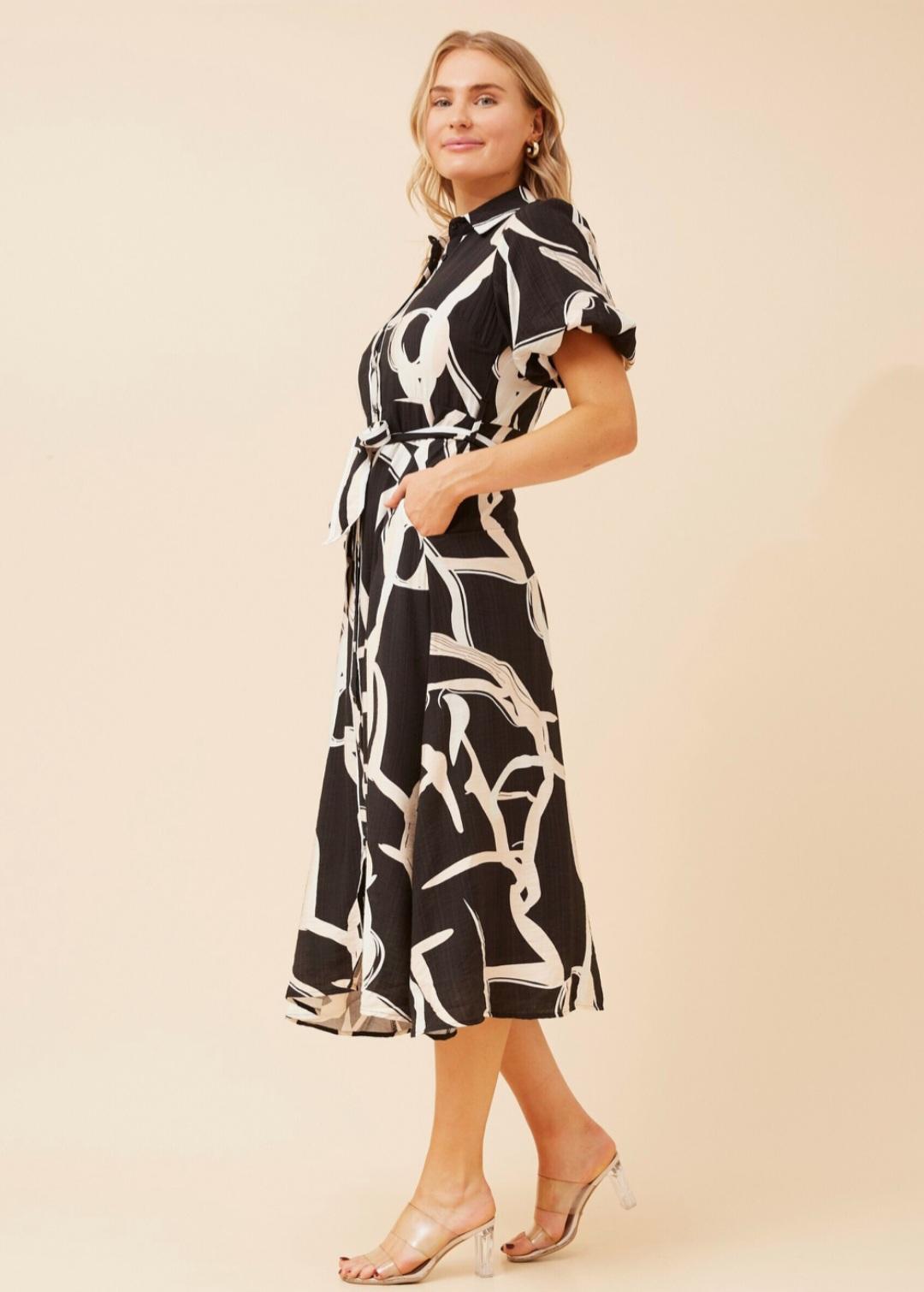 Black & White Silky Viscose Shirt Dress