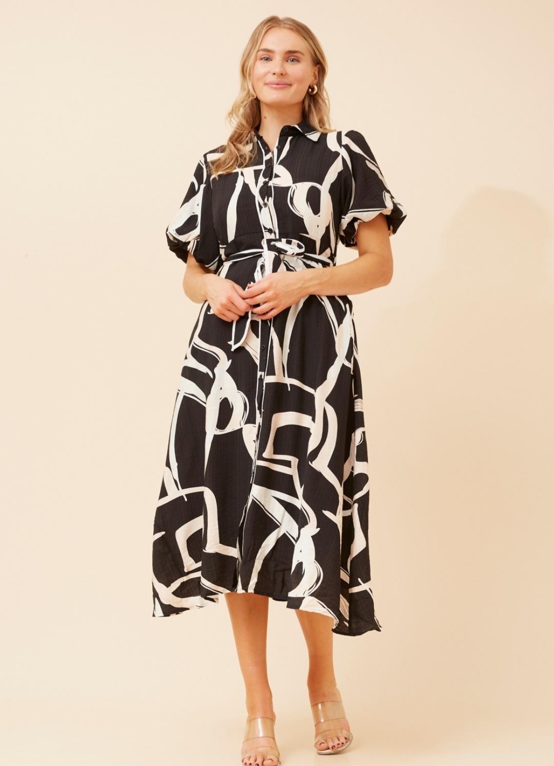 Black & White Silky Viscose Shirt Dress