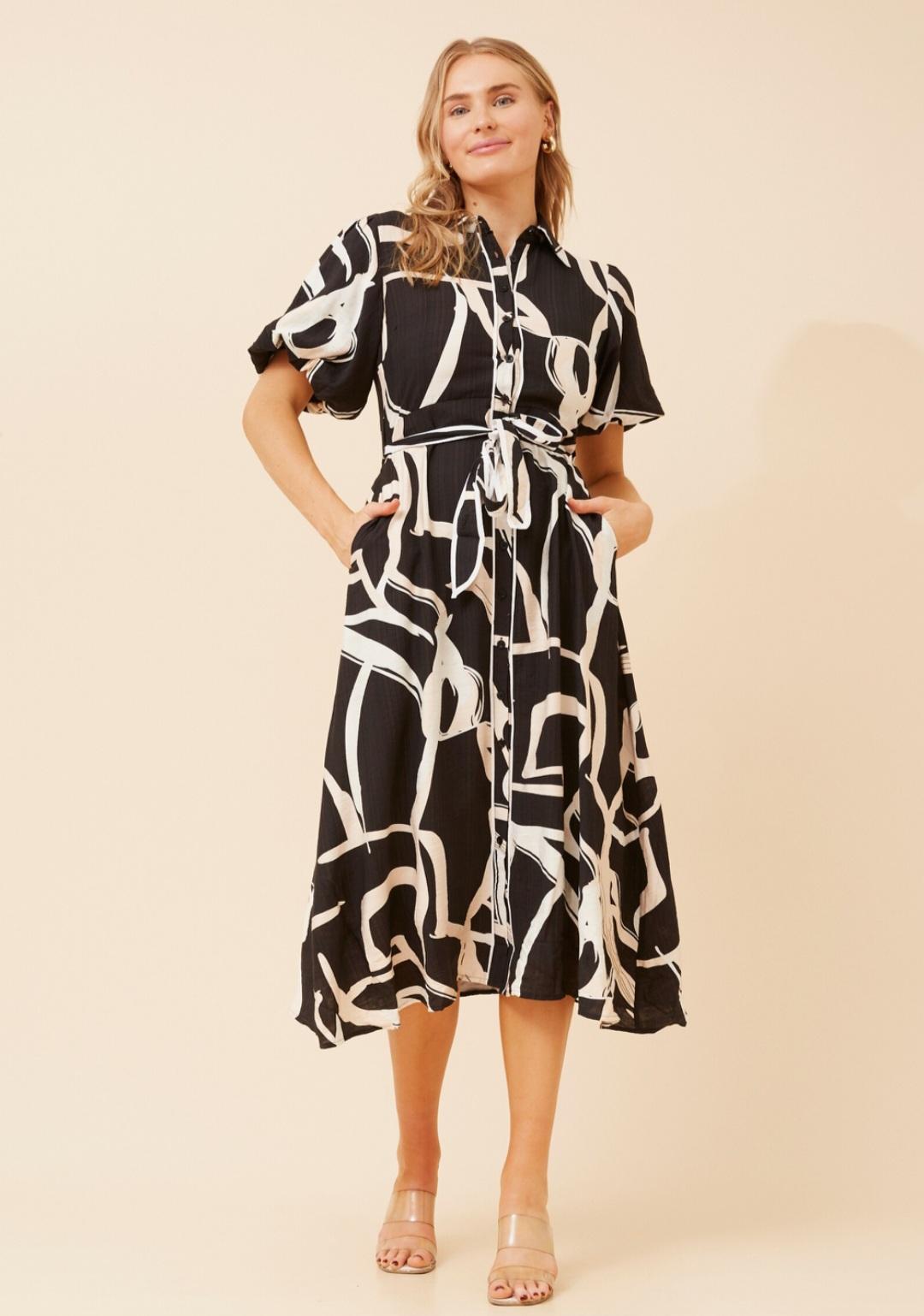 Black & White Silky Viscose Shirt Dress