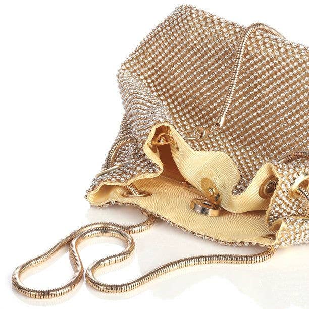 Soft all around diamante bucket bag for party: Gold