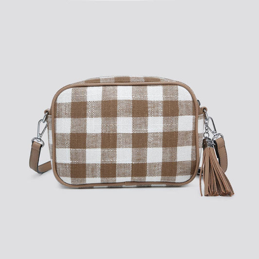 Camel Tartan Crossbody Camera Bag