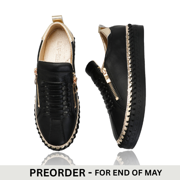 Black/Gold Heritage Leather Zip Sneaker