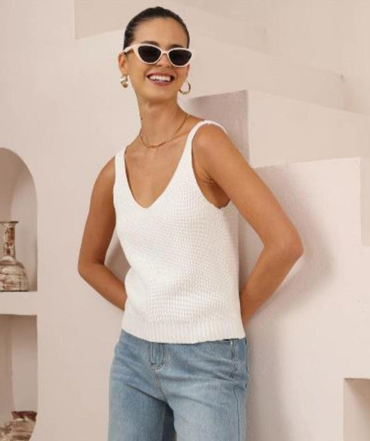 Cotton Knit V Neck Tank Top