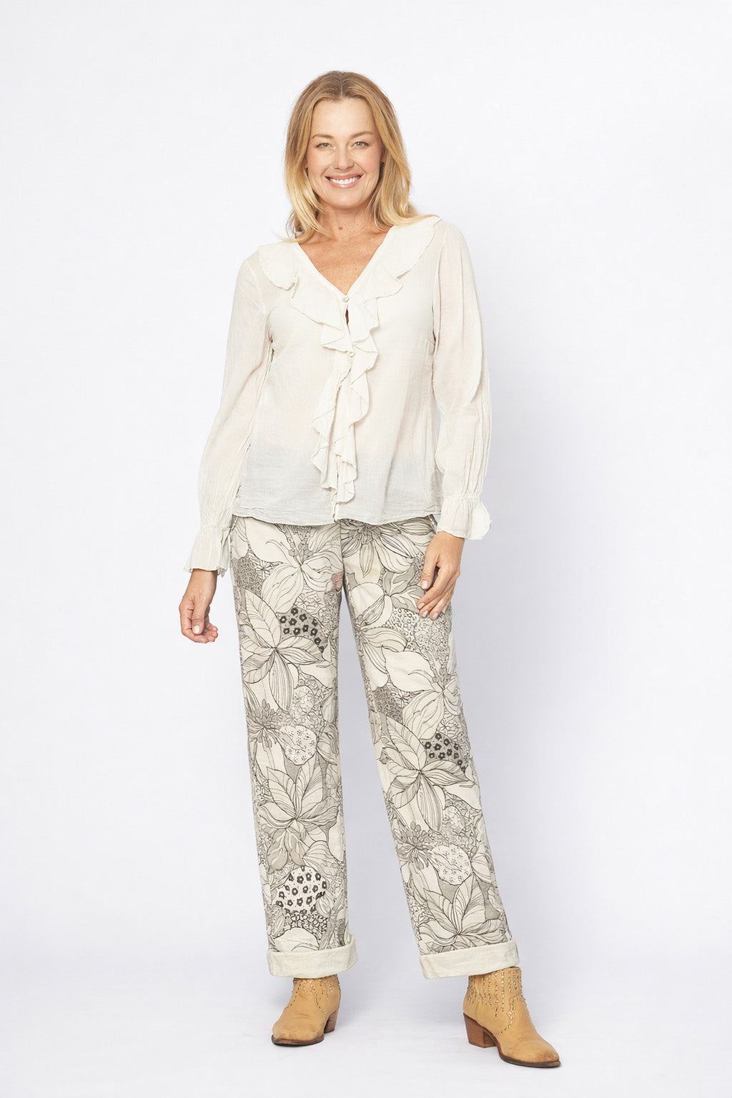 Cotton Frill Neckline Shirt by La Strada