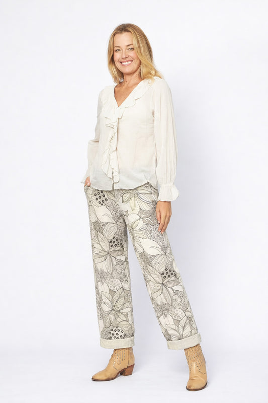 Cotton Frill Neckline Shirt by La Strada
