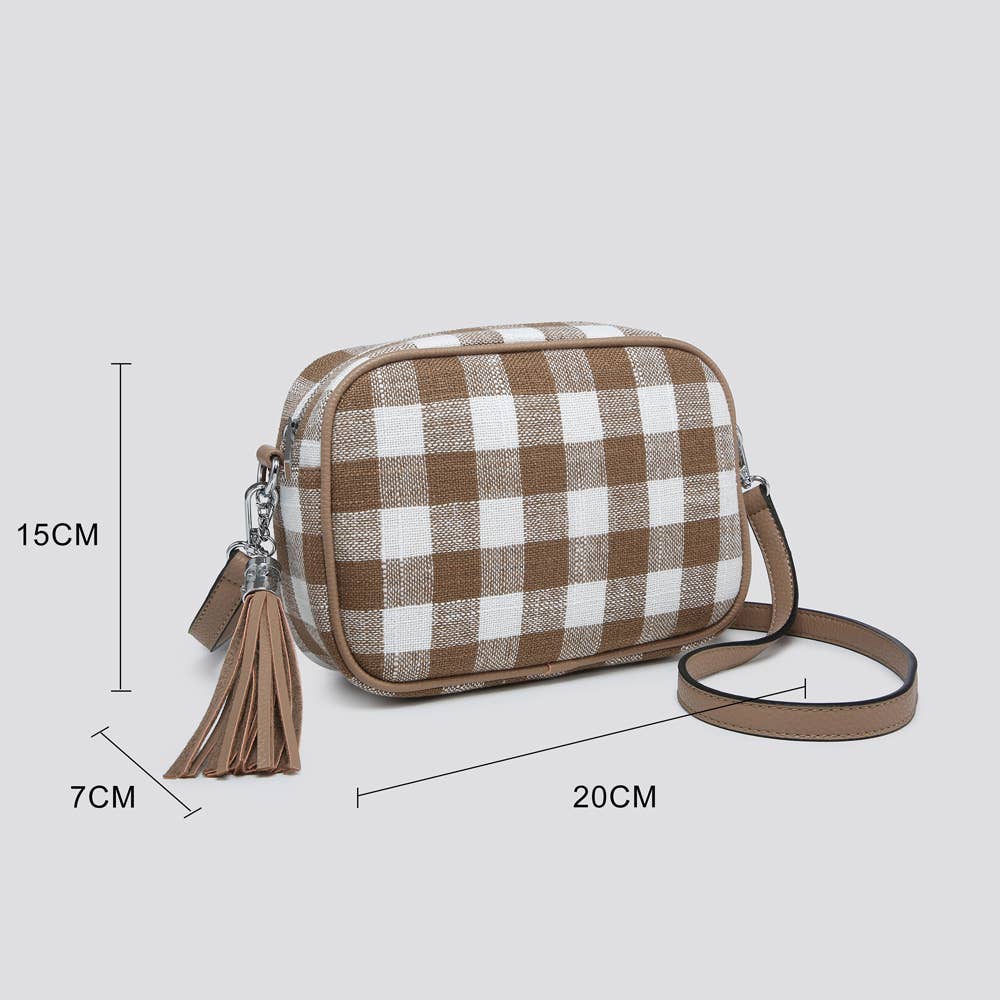 Camel Tartan Crossbody Camera Bag